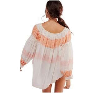 NWT We The Free People Sweet Stripe Shirt White Peach Pink Oversized Large